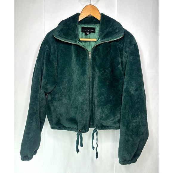 Victoria Secret Faux Fur Jacket Know One Cares Emerald Green Full Zipper - Picture 1 of 8
